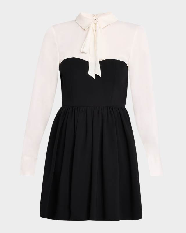 Naska Long-Sleeve Tie-Neck Mini Dress